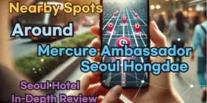 I'll be sharing information about the great restaurants, pubs, self-laundries, convenience stores, pharmacies, hospitals, and police stations located near the 'Mercure Ambassador Seoul Hongdae'.